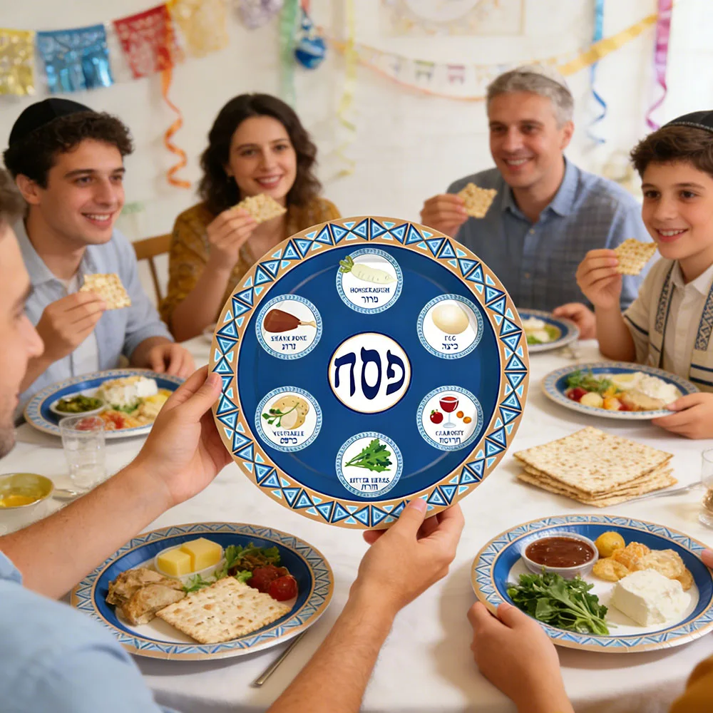 8 Pcs Set Passover Seder Plates 9" /7'' Paper Seder Plates for Pesach Tableware Dinner Party Supplies Passover Decorations