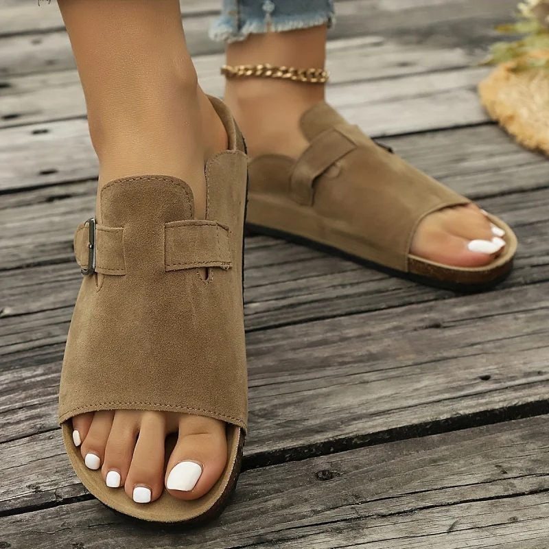 Flache Damensandalen, neue Frühlings- und Sommer-Halbschuhe, Damen-Outdoor-Schuhe mit Korksohle und dicker Sohle für Partys