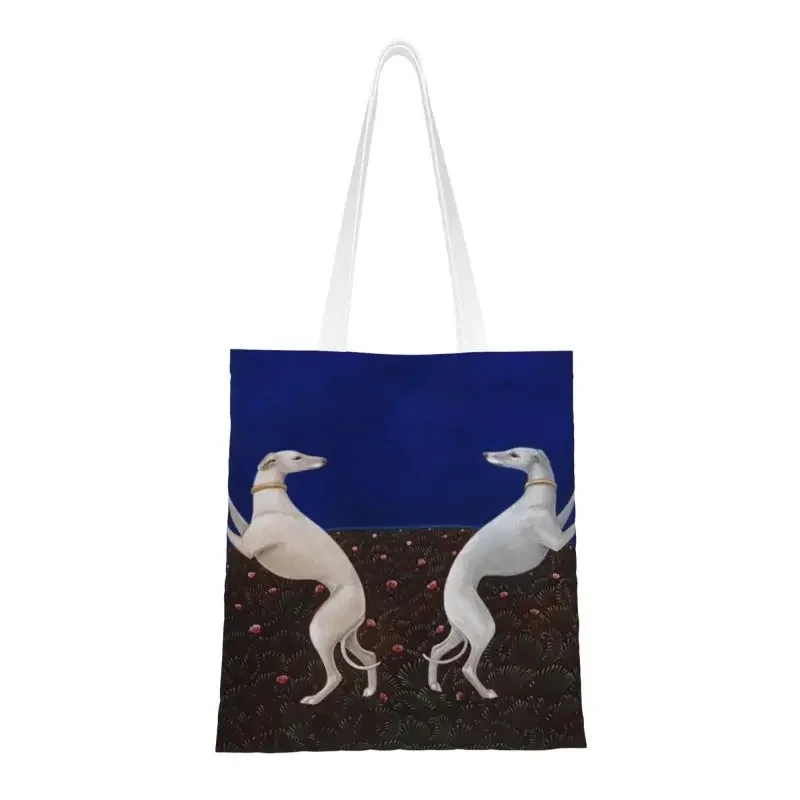 

Cute Greyhound Whippet Dog Grocery Shopping Bag Funny Printed Canvas Shopper Tote Shoulder Bags Sihthound Animal Handbag