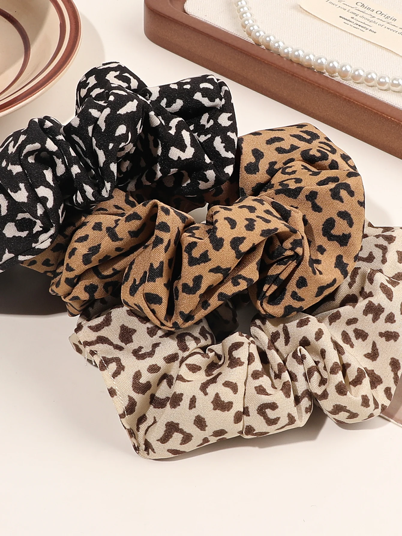 Conjunto de faixas de cabelo com estampa de leopardo, 3 peças, laços de cabelo, cordas, scrunchies para mulheres, acessórios de cabelo