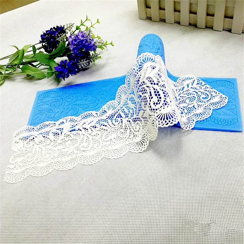 Aomily 40*10cm Thickened Lace Flower Wedding Cake Silicone Flower Lace Fondant Mold Mousse Sugar craft Icing Mat Pad Pastry Tool