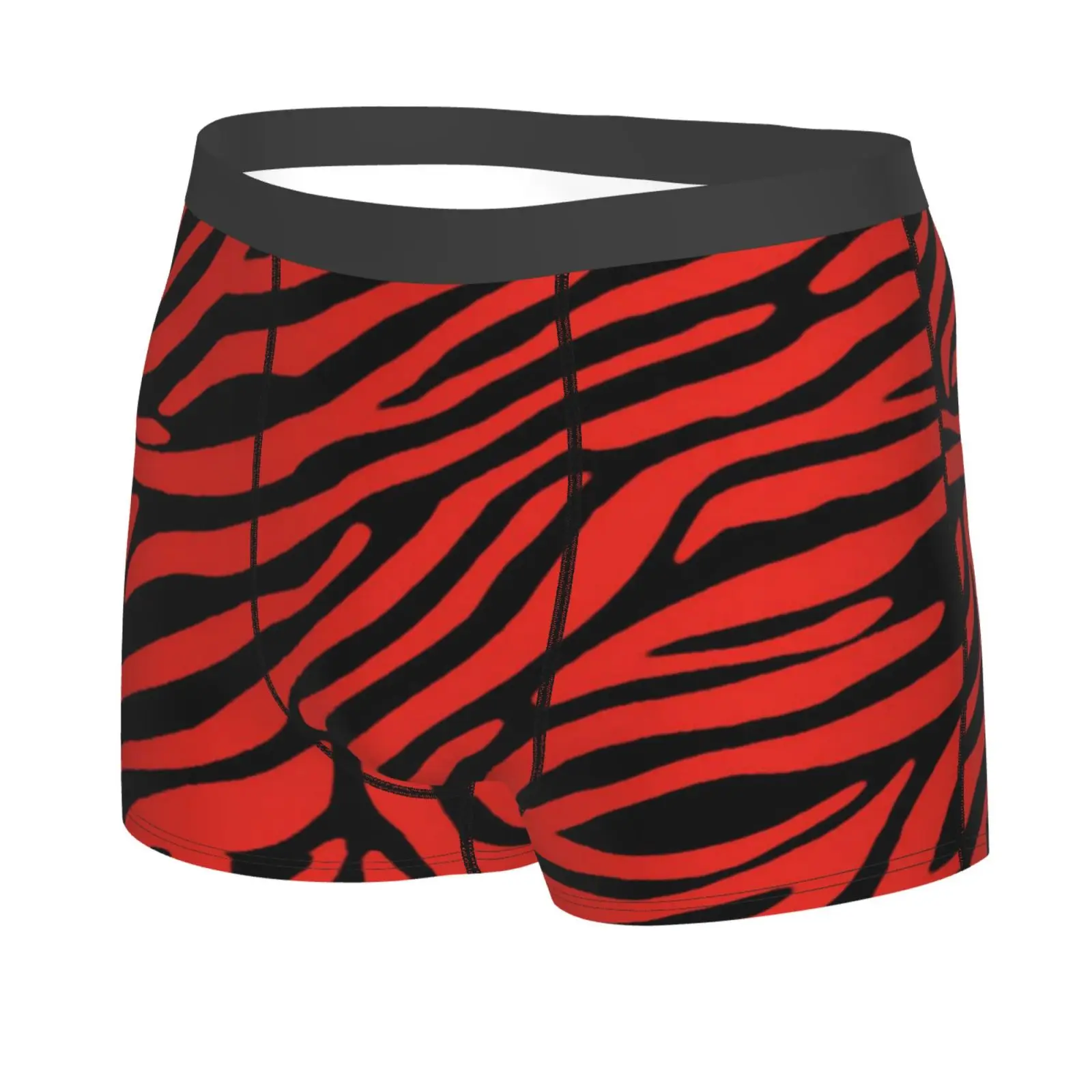 Red Tiger Stripe Print Men Printed Boxer Briefs Underwear Highly Breathable Boxer Shorts Panties Breathable Underpants for Homme