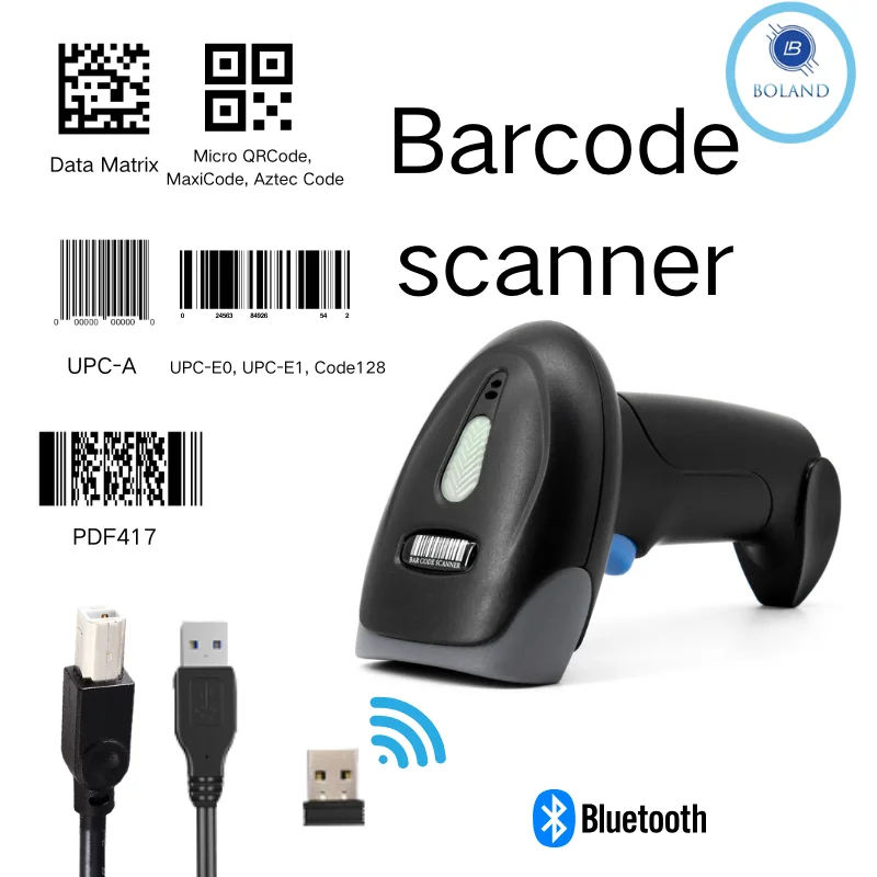 1D/2D Barcode Reader USB Wired/Wireless 2.4G Bluetooth Handheld Bar Code QR Code Scanner CMOS Image Decoding for Pos Scanning