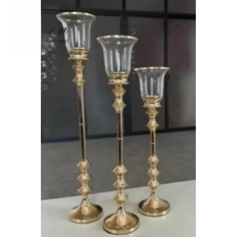 Handmade Gold Aluminum Candlestick Glass Candlestick Christmas Wedding Party Ornaments Home Decorations