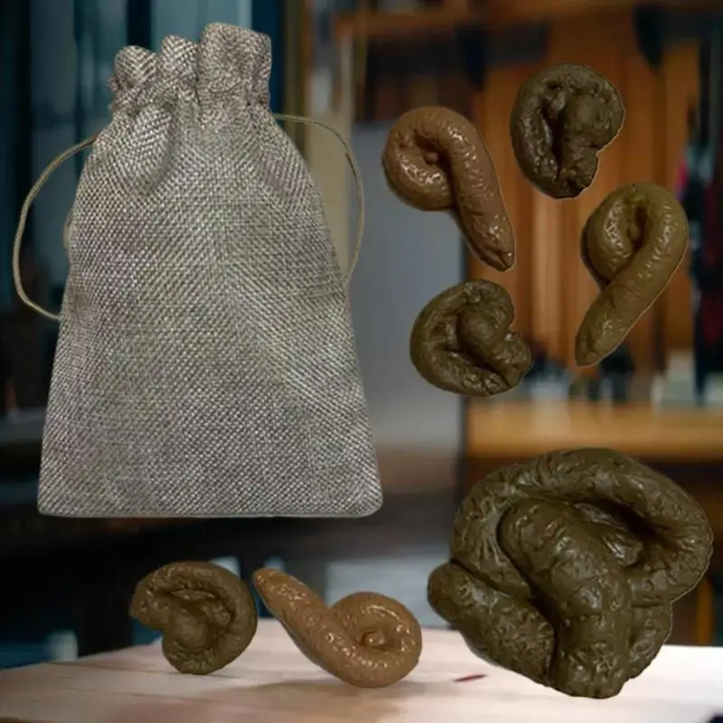 7-Pack Realistic Fake Poop Prank Props: with Drawstring Bag for Halloween & April Fools' Day Jokes