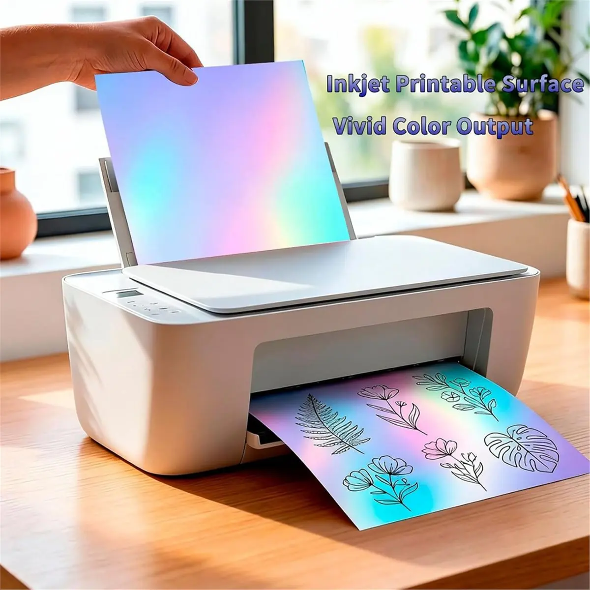 120 Pcs Holographic Laminate Sticker Paper 8.5 X 11 Inch Printable Self Adhesive Vinyl Sheets for Inkjet Printer,DIY