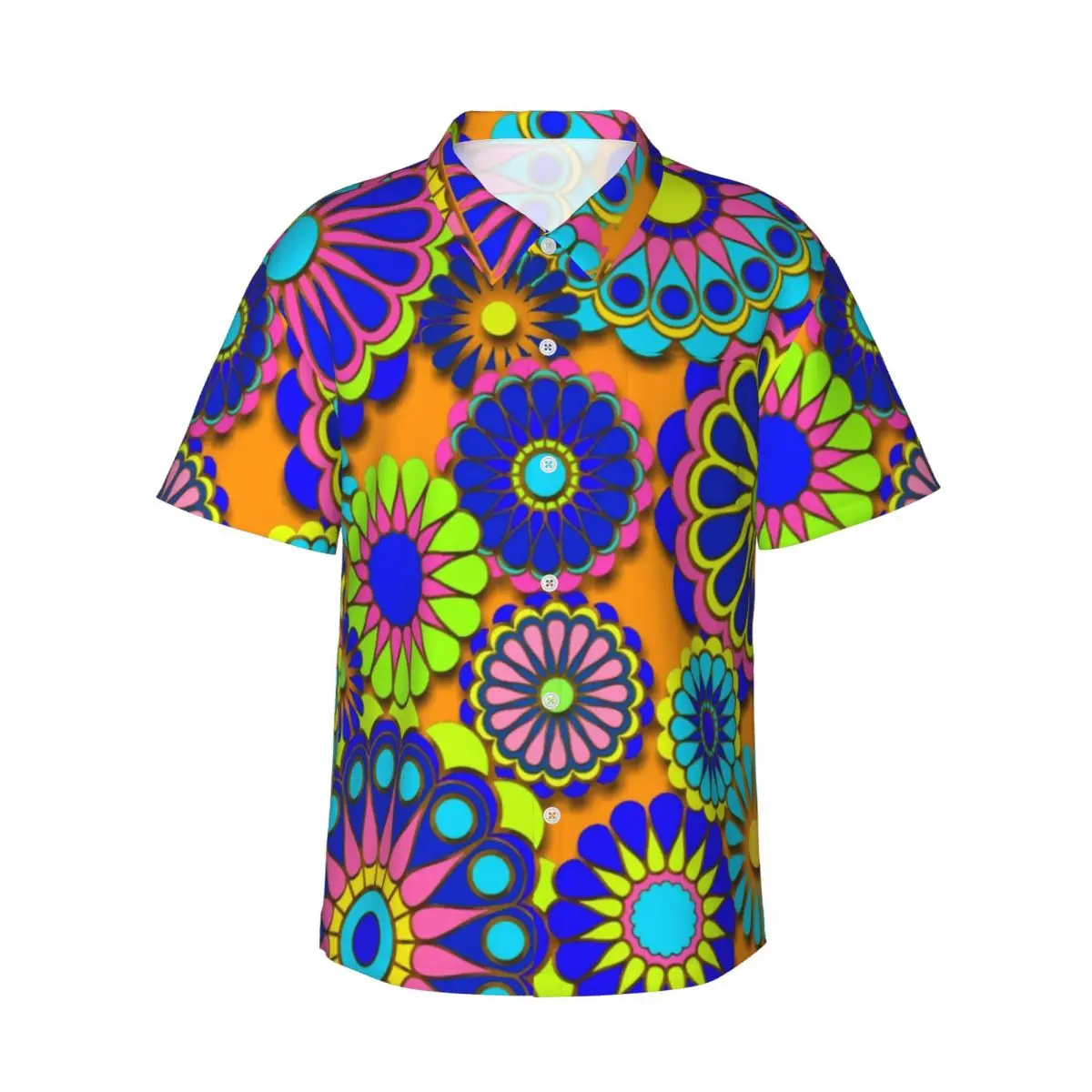 Flower Power Retro Beach Shirt Male Hippy Flowers Print Casual Shirts Hawaiian Short Sleeve Pattern Loose Oversized Blouses Gift