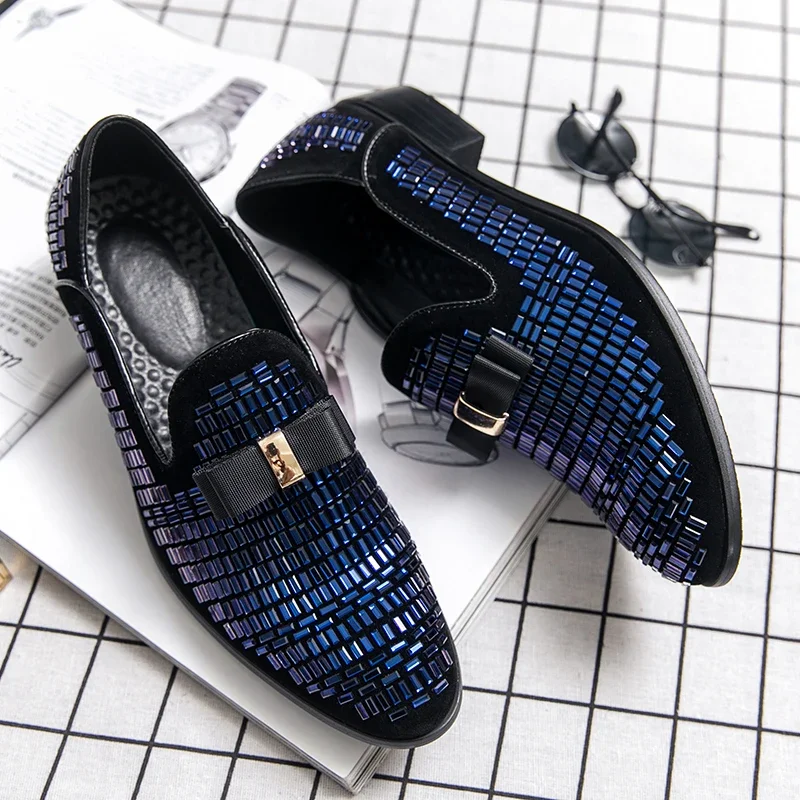 Casual Men Shoes Men Loafers Luxury Brand Rhinestones Italy Fashion Male Designer Wedding Elegant Moccasins Slip-On Driving Shoe