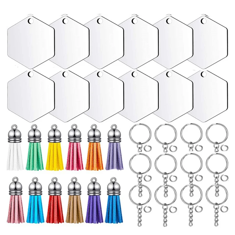 

12Pcs/Set Sublimation Keychain Blanks Tassel Set Double Side Heat Transfer Blanks Keychain Tassels DIY Craft