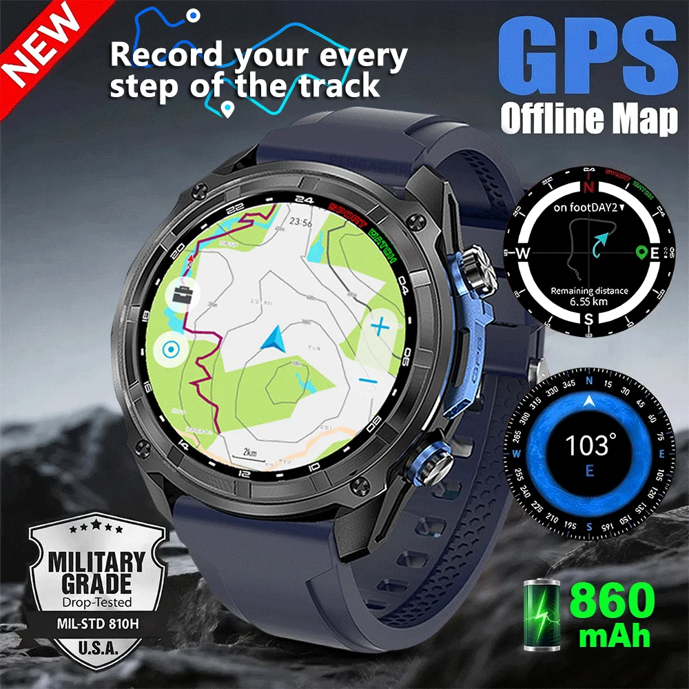 2025 جديد DT G1 العسكرية ساعة ذكية الرجال لتحديد المواقع المسار البوصلة مقياس الارتفاع بلوتوث دعوة 860mAh بطارية مقاوم للماء الرياضة SmartWatch #1