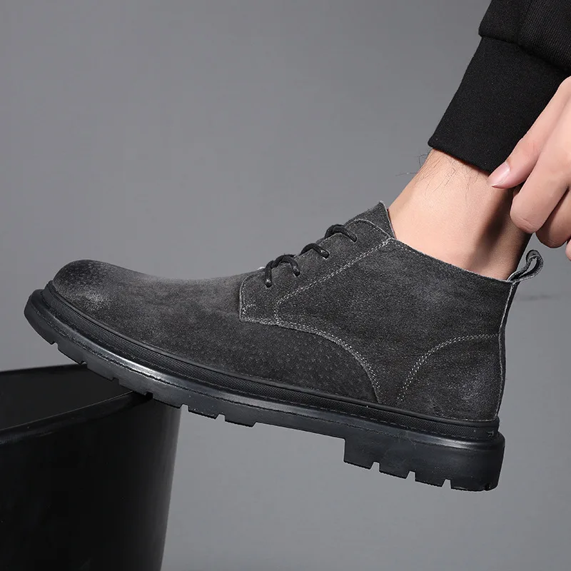 Men's shoes 2026 Spring and Autumn new style men's British trend trendy leather boots men's mid top short boots