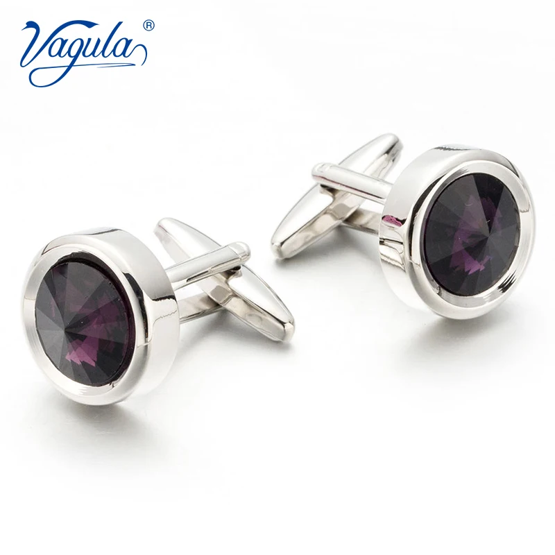 VAGULA Excellent Quality Cufflinks Luxury gift Party Wedding Suit Shirt Gemelos Button Purple Crystal Cuff links 38