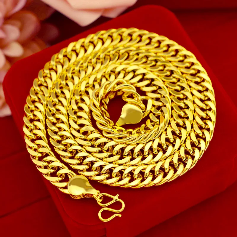 

Luxury 24K 9999 Men's Cuban Link Gold Chain, Heavy Duty Hip Hop Style Necklace