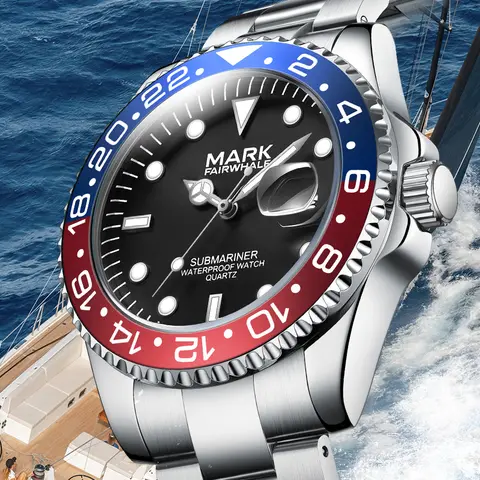 Mark Fairwhale 5140 Men's Watch Luminous Business Date Rotating Timer Waterproof Fashion Stainless Steel Quartz Wristwatch