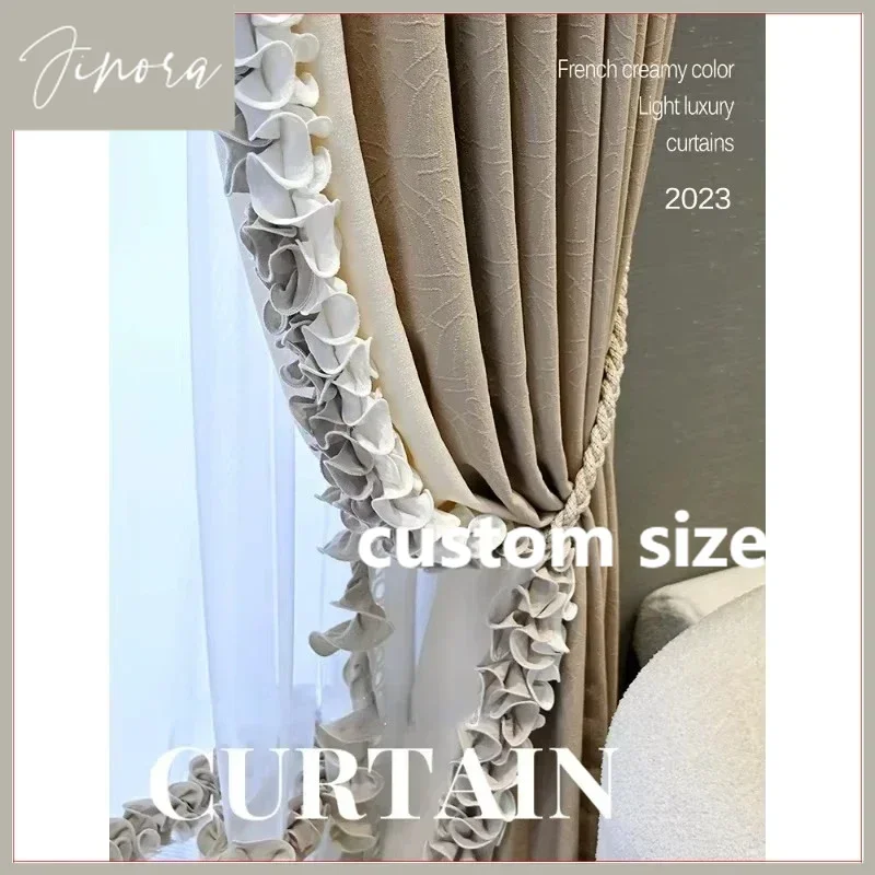 French European Curtains For Living Room Cream Milk Tea Bedroom Agaric Lace Tulle Valance Home Custom