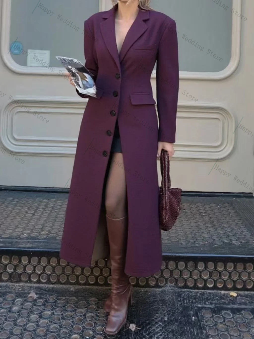 

Purple Cashmere Women Suit 1 Pcs Long Blazer Wool Overcoat Formal Office Lady Jacket Customized Winter Wedding Guest Prom Dress