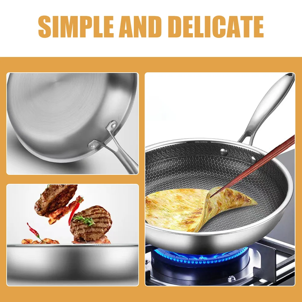 Restaurant Frying Pan Omelet Stainless Steel Cookware Cooking Pot No Coating Wok