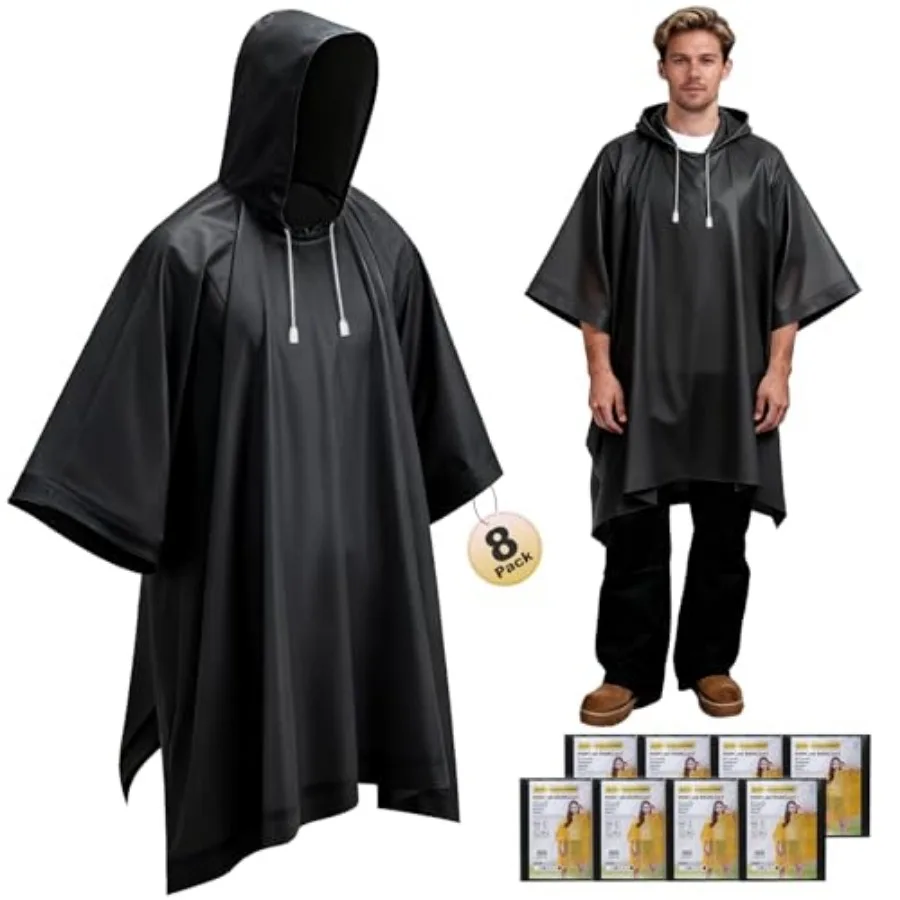 

8 Pack Hooded Rain Ponchos for Adults Reusable Unisex Raincoat for Women Men Emergency Outdoor Heavy Duty Rain Coat