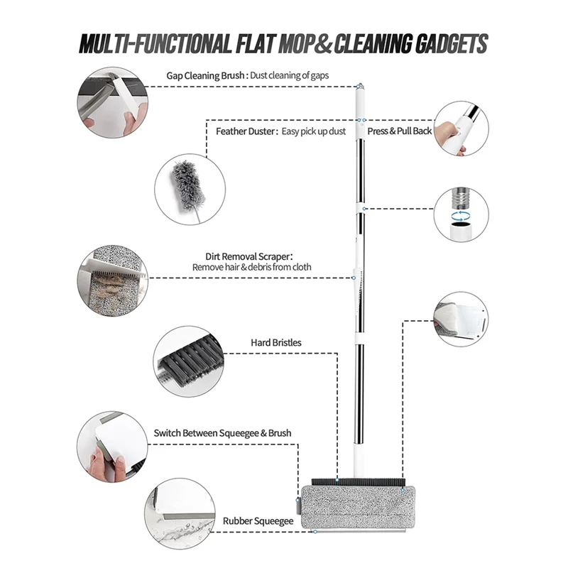 مماسح من الألياف الدقيقة لتنظيف الأرضيات مع وسادات شانيل قابلة لإعادة الاستخدام، ممسحة غبار رطبة وجافة للأرضيات الصلبة - ABUA #3