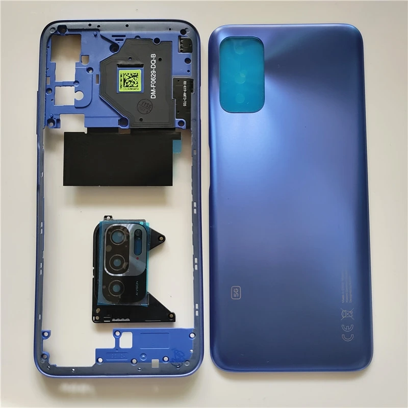 Full Housing for Xiaomi Redmi Note 10 5G Back Cover+Middle Frame+Side Key+Camera Glass Lens+Sim Tray