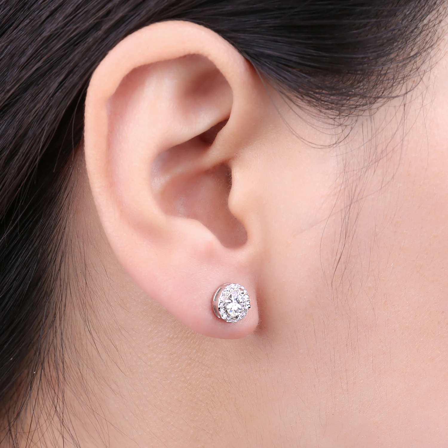 JewelryPalace Round 5A Cubic Zirconia Wedding Engagement 925 Sterling Silver Halo Stud Earrings for Woman Anniversary Gift