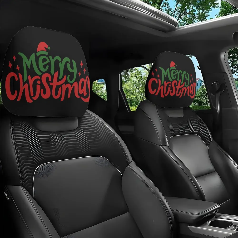 2Pcs Merry Christmas Letter Print Car Headrest Covers, Stylish & Durable, Easy To Install and Clean