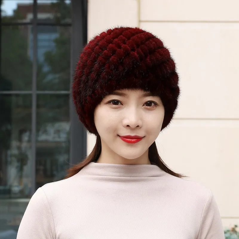 Real fur hats for women thick and warm in autumn winter versatile middle-aged elderly mothers ear-protecting leather
