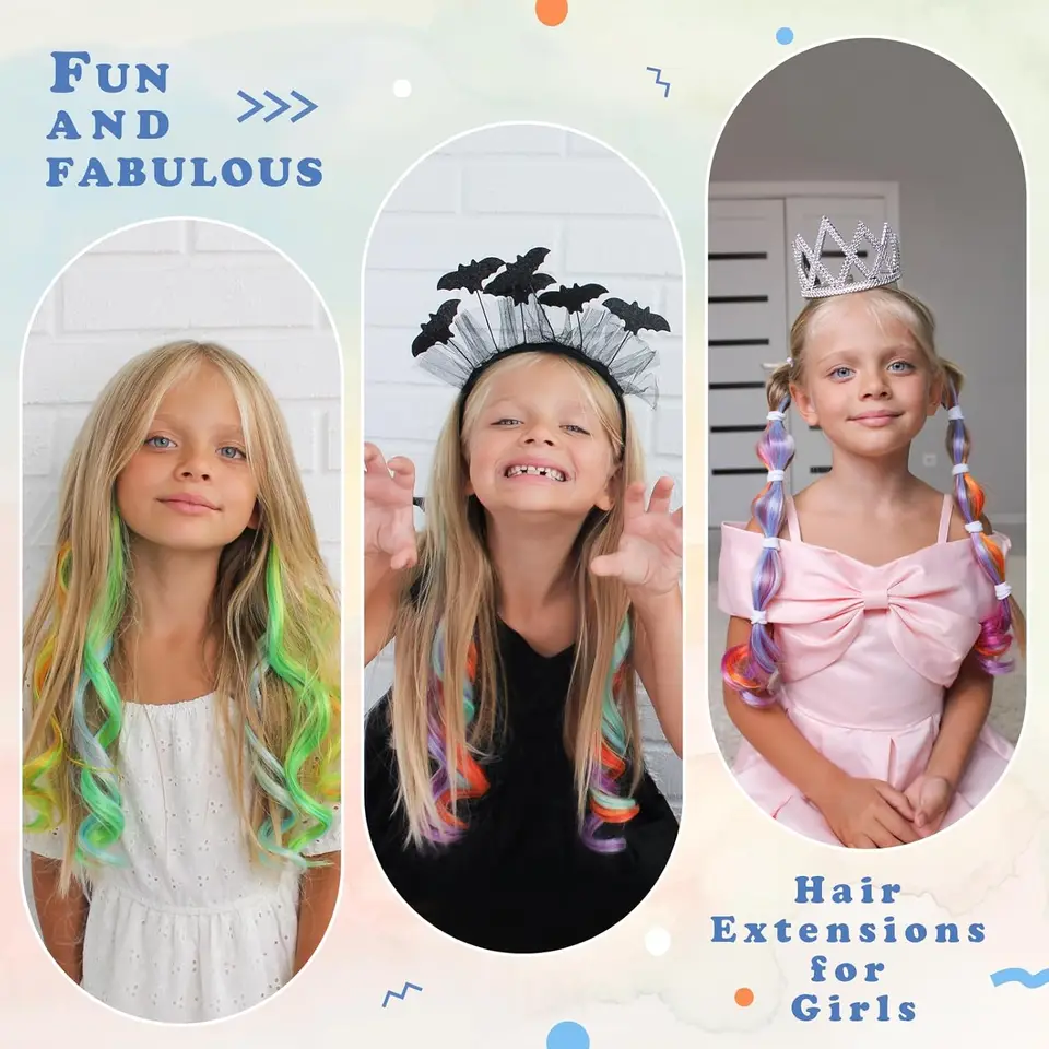 Extensiones de cabello con clip de 22 pulgadas, de colores, para fiestas, mechas, largas y rectas, sintéticas, para mujeres, niñas y niños 6