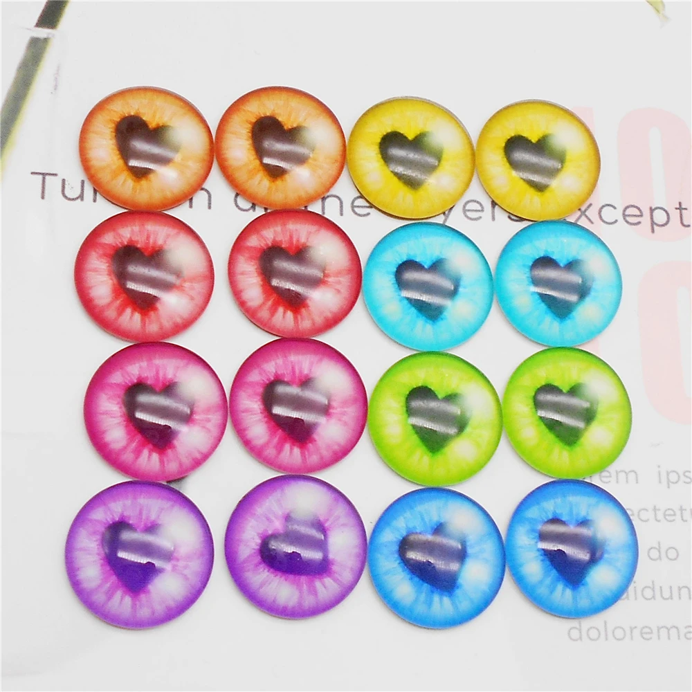 5-25 Pairs Heart Pupil Animal Toy Eyes Luminous Evil Dragon Eye 6mm to 30mm Handmade Glass Photo Cabochons for Jewelry Toy Decor