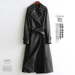 Herbst Elegante 100% Echtem Schaffell Leder Jacke Frauen Frühling 2023 Lange Pelz Trenchcoat Koreanische Casaco Feminino Gxy714