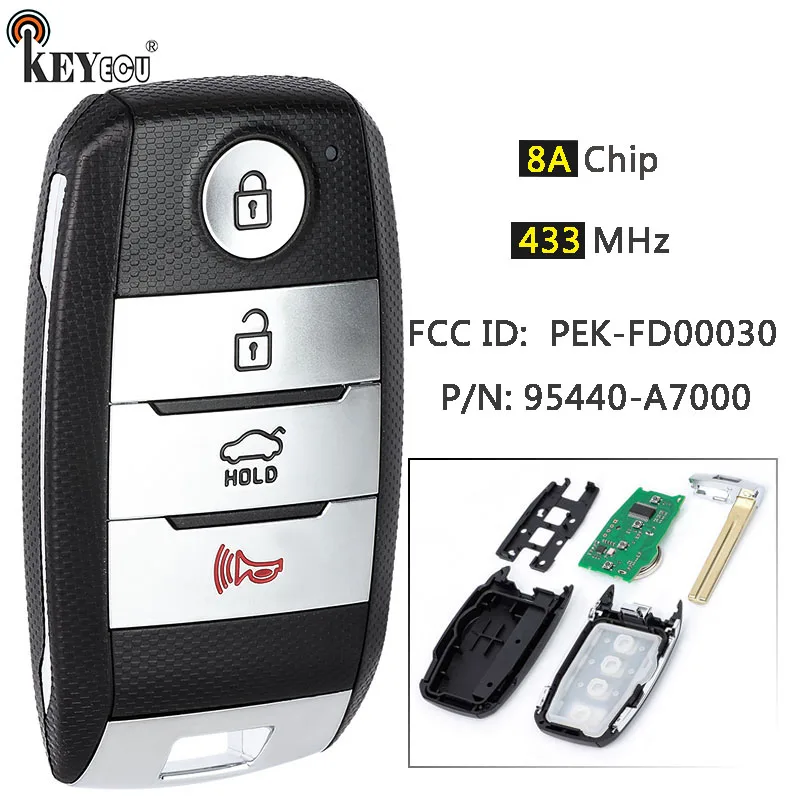 

KEYECU 433 МГц 8A Чип P/N: 95440-A7000 FCC ID: PEK-FD00030 Умный дистанционный автомобильный брелок без ключа для Kia K3 2013 2014 2015