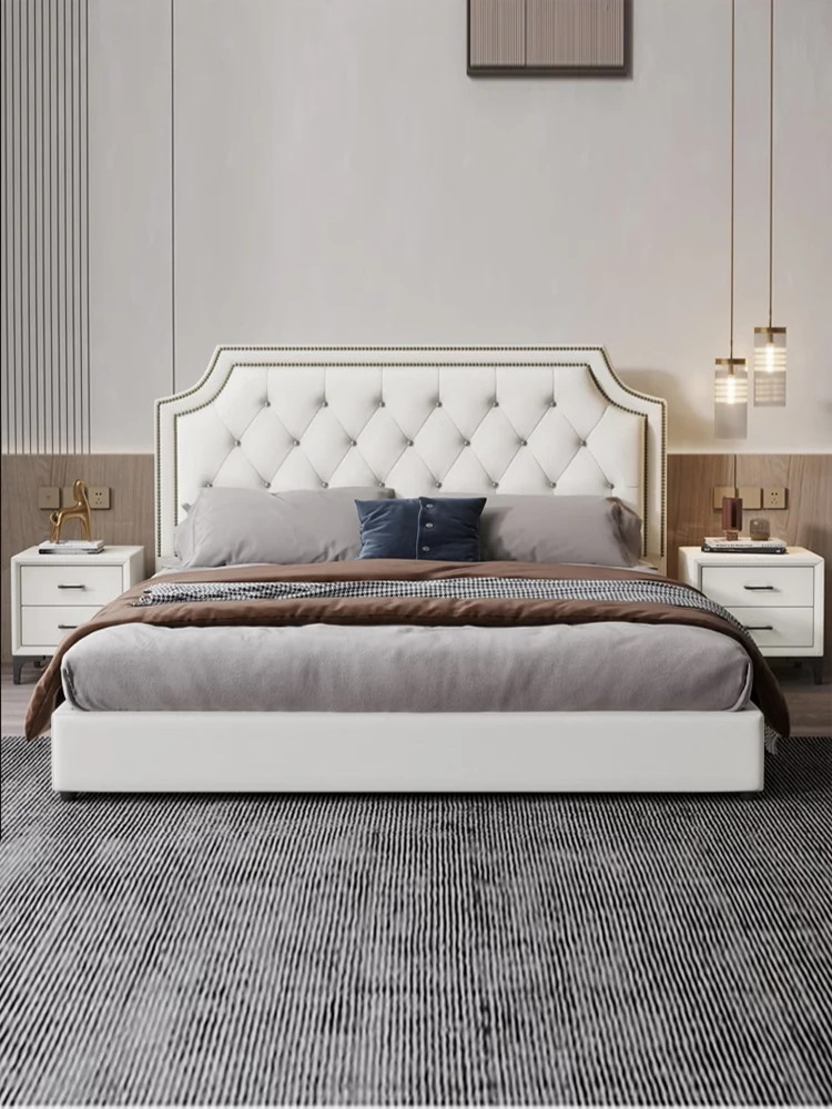 

Solid wood bed, modern simple light luxury fabric, large double bedroom, high box storage, wedding bed