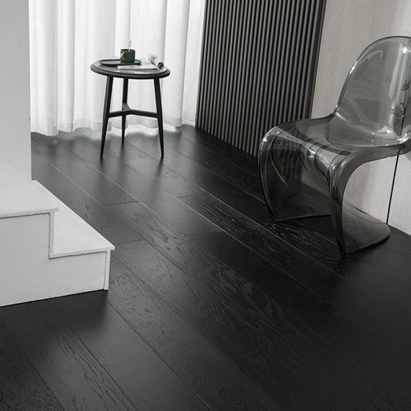 Black solid wood multi-layer floor herringbone black fish bone floor personalized decoration design black wood floor