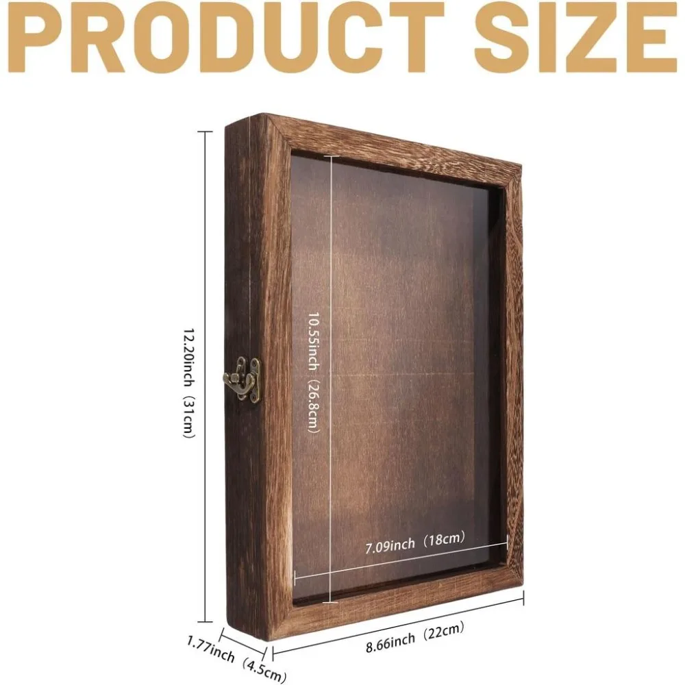 Shadow Boxes Display Cases Wood Shadow Box Frame Photos Memory Box Glass Window Picture Frame with Metal Latch for Keepsakes