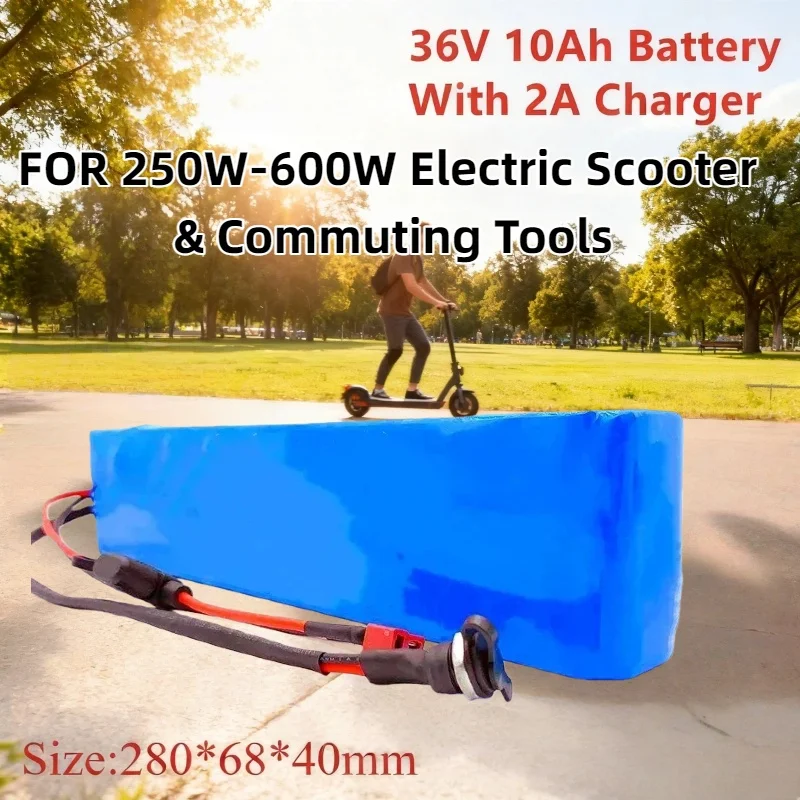 

36V 10000mAh (10S3) Lithium Battery Pack–Built-in 30A BMS + 42V 2A Charger,Reliable Power for 250W-600W Commuting Tools &Scooter