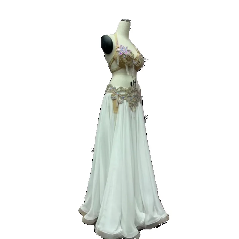 تخصيص أزياء الرقص الشرقي الصناعة الثقيلة أداء الرقص الشرقي فستان ثلاث قطع مجموعة حمالة صدر بيضاء + غطاء الخصر + فستان طويل #6