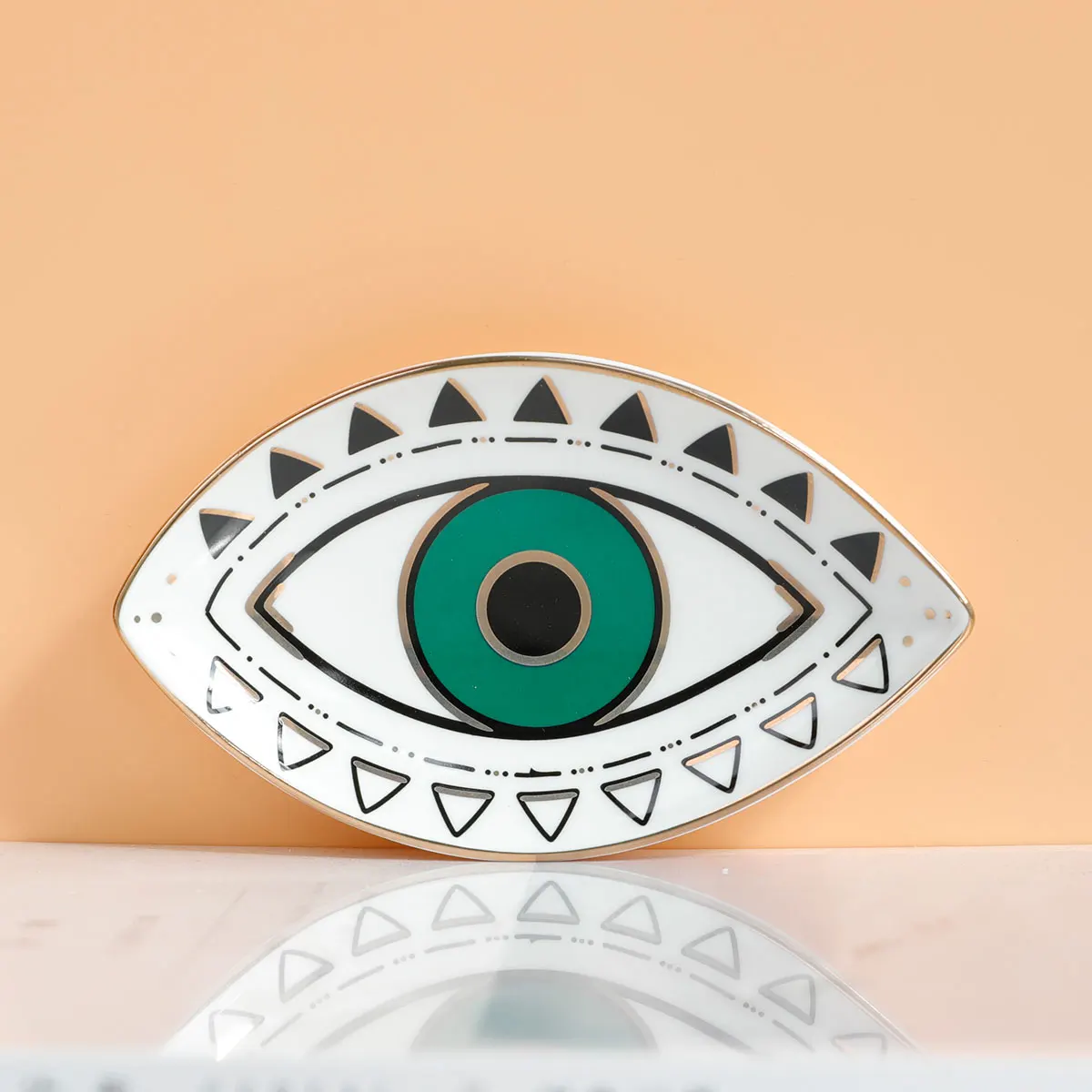 1pc Ceramic Jewelry Storage Tray, Unique eye Design Desktop Organizer For Rings, Earrings, Keys, Ceramic Evil Eye Trinket Plate