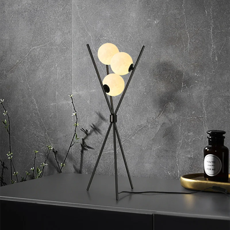 Nordic LED Floor Lamp 3D Moon Table Standing Light for Living Room Bedroom Bedside Light Tripod Lamp Loft Study Decor Desk Light