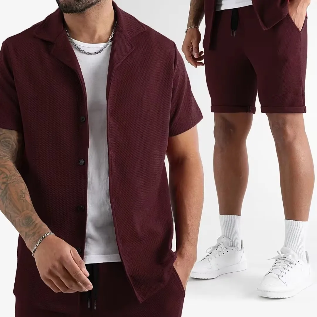 

Новое поступление мужского комплекта: рубашка с короткими рукавами и шортами, удобная и приятная для кожи ткань, летняя повседневная однотонная одежда для активного отдыха.