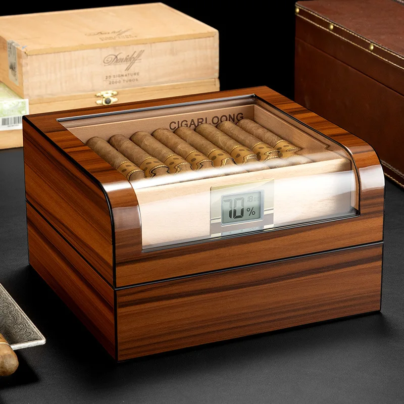 

Cigar box with two layers of large capacity cedar curved transparent moisturizing box