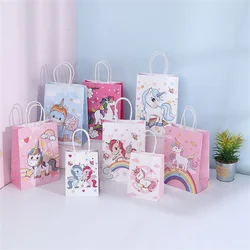 4Pcs Cartoon Unicorn Gift Kraft Paper Bag Unicorn Theme Candy Packaging Box Birthday Party Decoration Favor Supplies Baby Shower