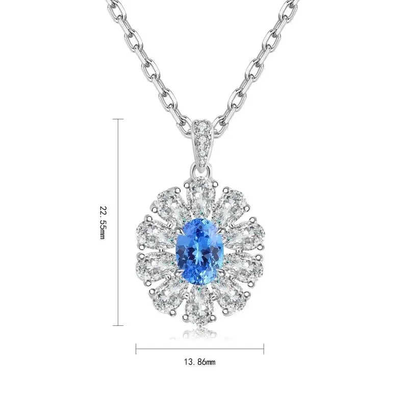 

RUIF 2024 Hot Sale S925 Silver Oval Shape Lab Grown Cobalt Spinel Simulated Diamond Necklace for Women Jewelry