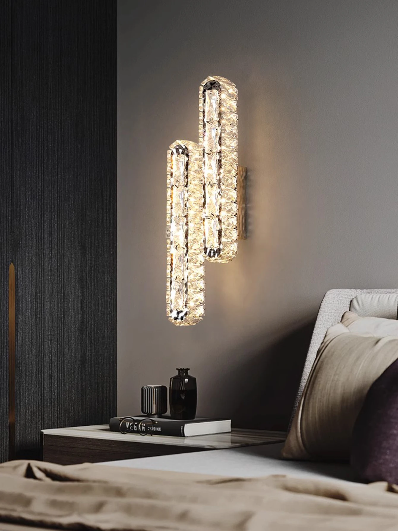 Gold/Black Stainless Steel Crystal Wall Sconce for Living Room, Bedroom Room Decoration, LED Light Source