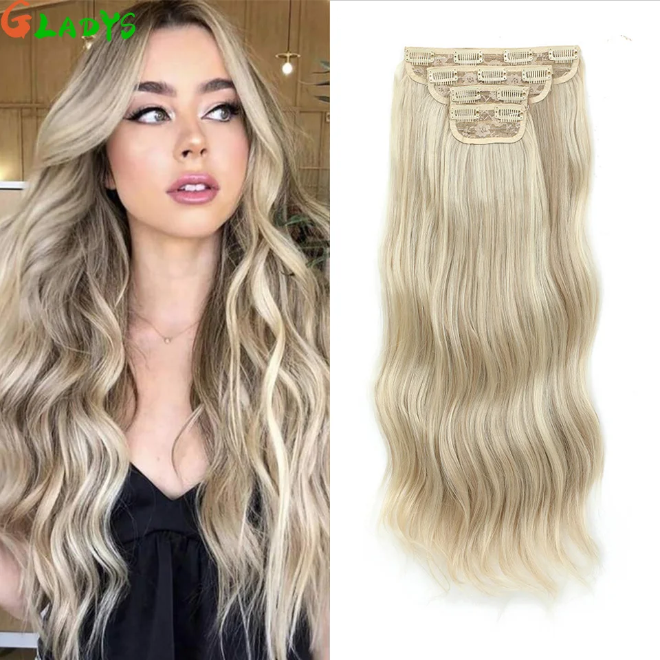 

Body Wave Clip Ins Hair Pieces Extensions 22 Inch Synthetic Blonde Color Clip Ins Hair Extensions 4Pcs/lot Clip Hair Piece Exten