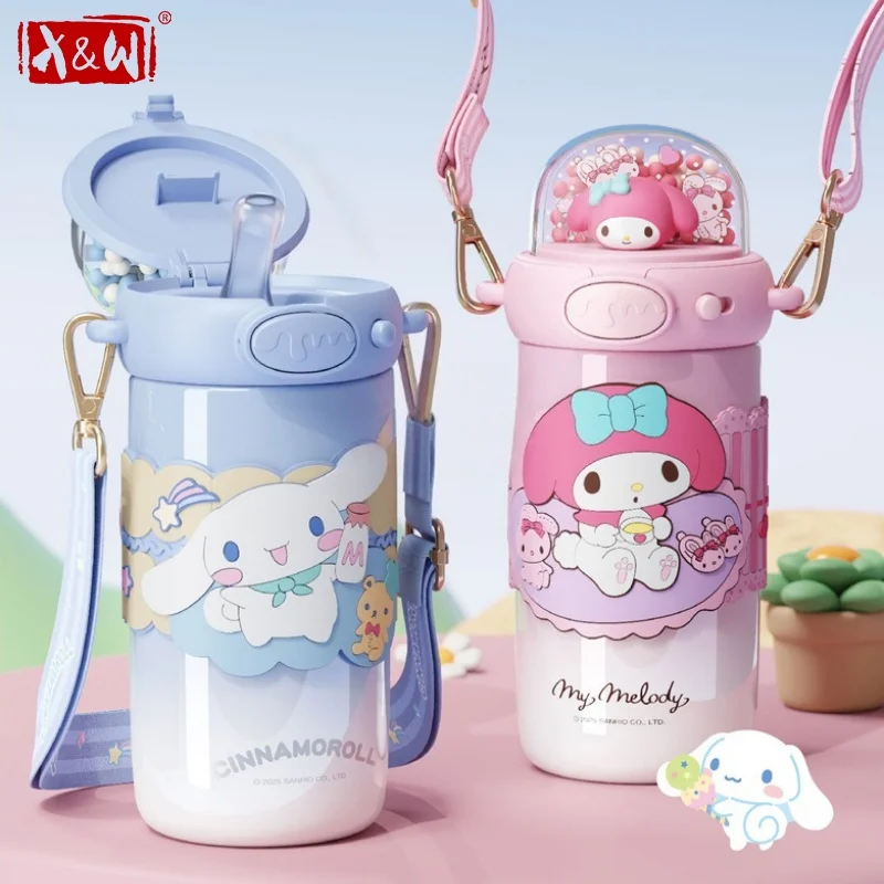X & W Sanrio paille Thermos tasse dessin animé Kuromi bouteille d'eau potable flacons sous vide en acier inoxydable avec couvercle créatif 3D cadeaux pour enfants