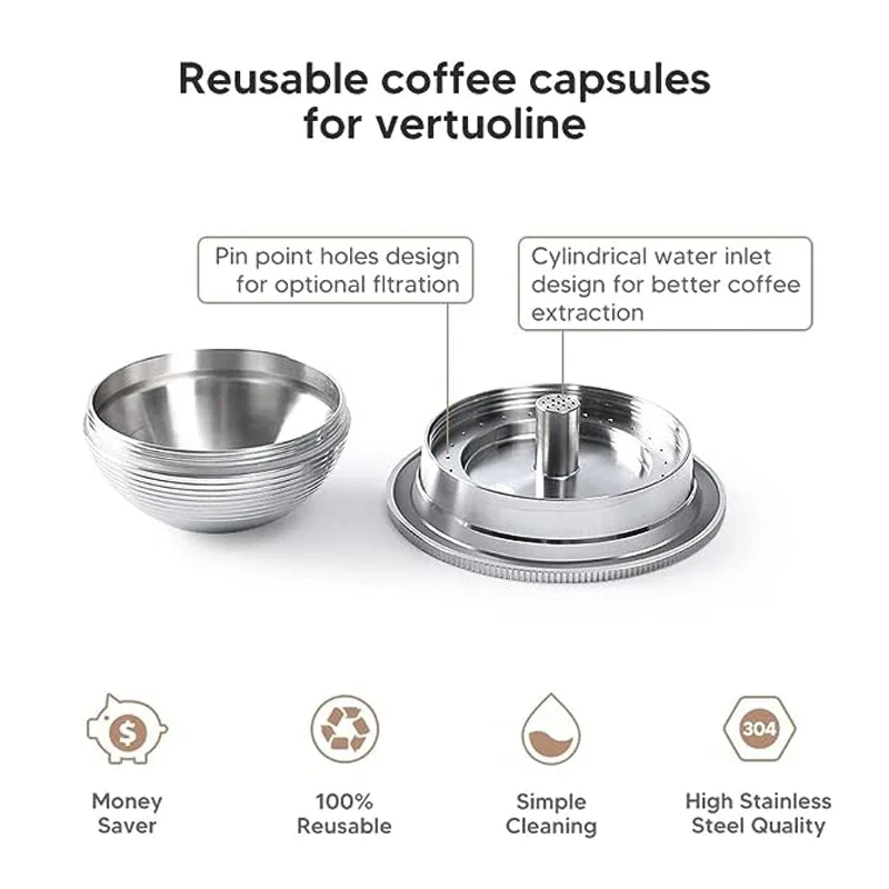 Refillable Coffee Pods Compatible for Nespresso Vertuo Plus Delonghi ENV150 GCA1 Machine Stainless Steel Reusable Capsule Filter