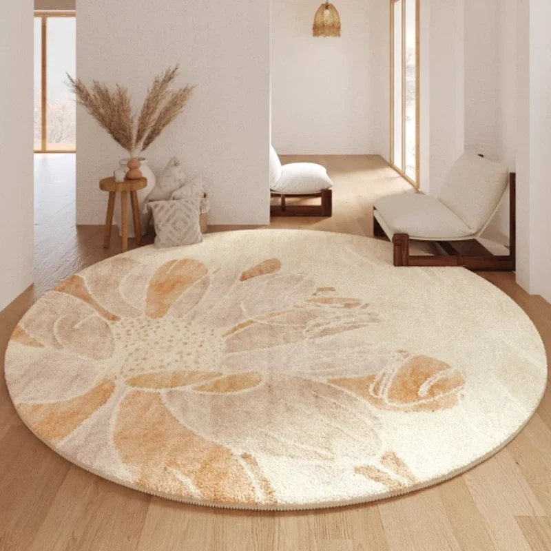 For Cream Style Bedroom Decor Round Carpet Light Luxury Carpets for Living Room Thick Plush Bedside Floor Mat Fluffy Soft Lounge