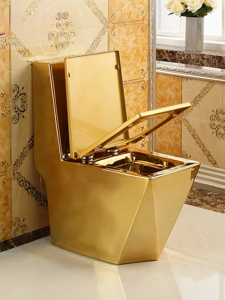 Artistic Golden Diamonds Style One Piece Closestool Siphon Jet Fluishing S-Trap Floor Mounted Luxious Villa Bathroom Seat Toilet