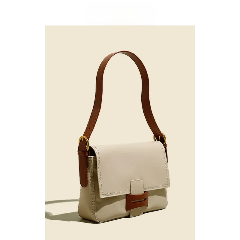 DSGUTWO Leather Small Square Bag Women's Shoulder Crossbody Commuter Bag Versatile Music Sheet Underarm Bag Tote Bag