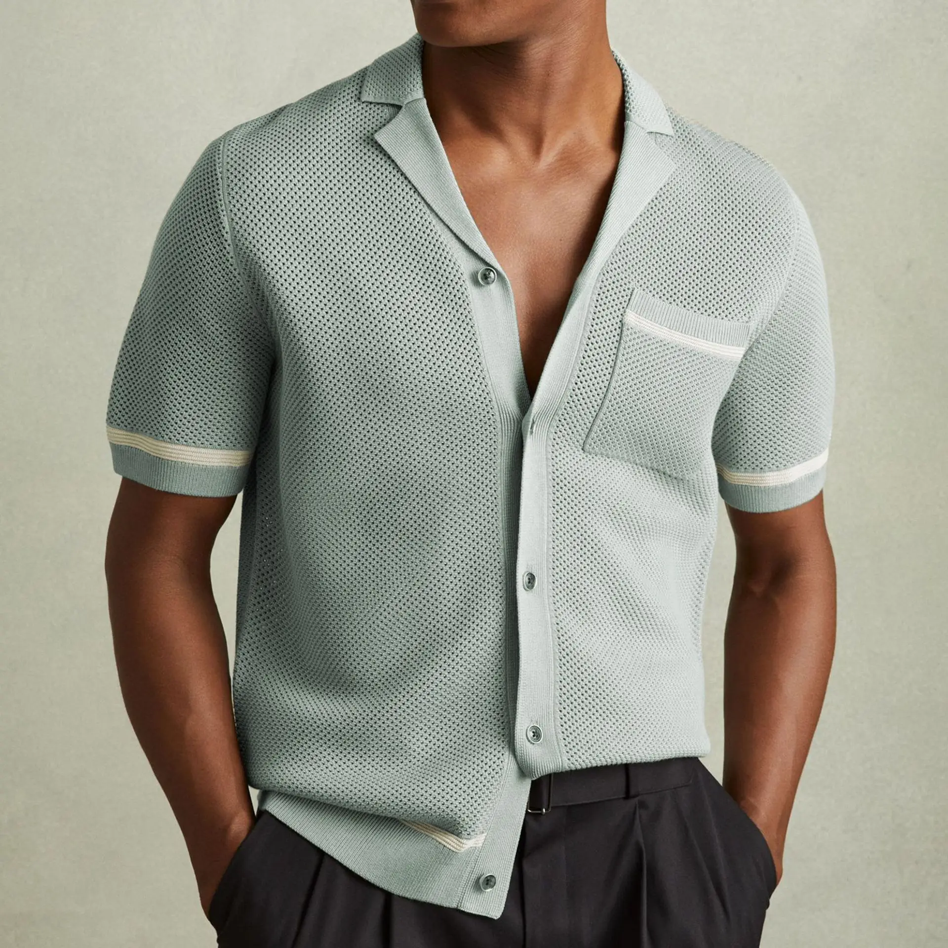 

Sexy Hollowed out Men's ort Sve irt Casual Youthful Sle Basic Fit Summer Thin Fabric Pure Color Faionable
